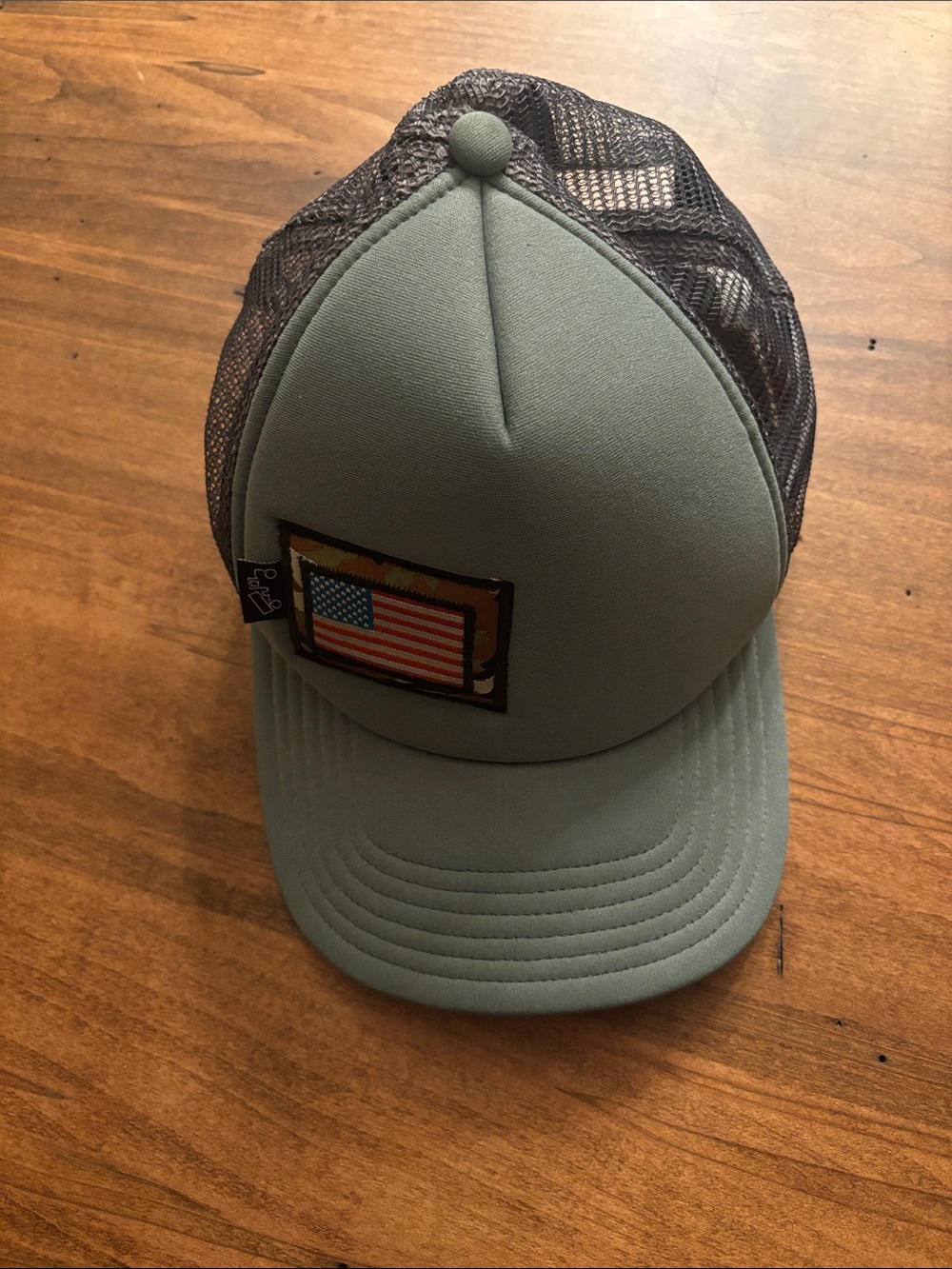 Olive Green Mesh Trucker Hat with Flag Patch